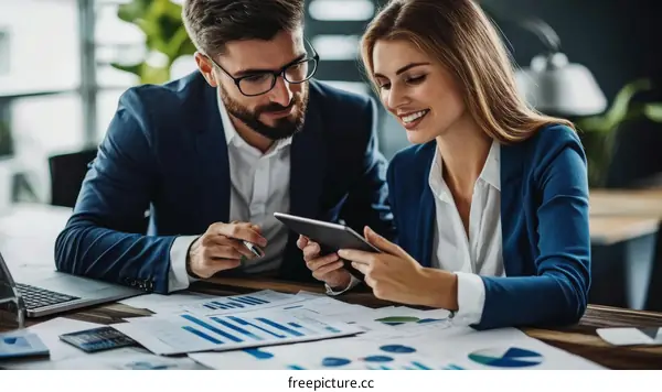 Business Colleagues Working Together on Documents