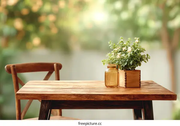 Rustic Wooden Table Setting with Plants
