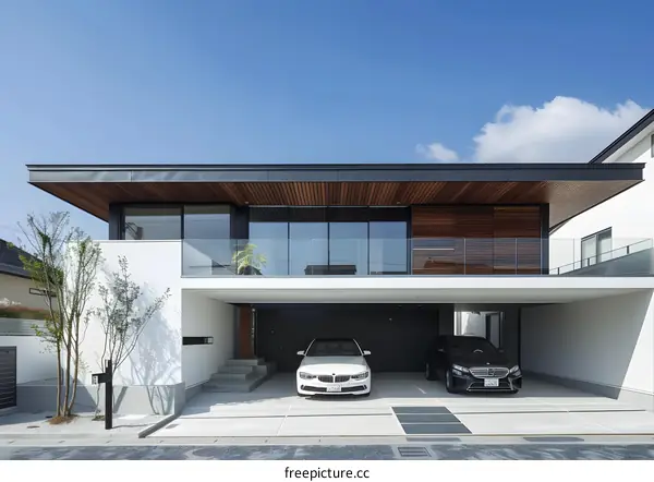 Modern House with Garage and Balcony in Japan