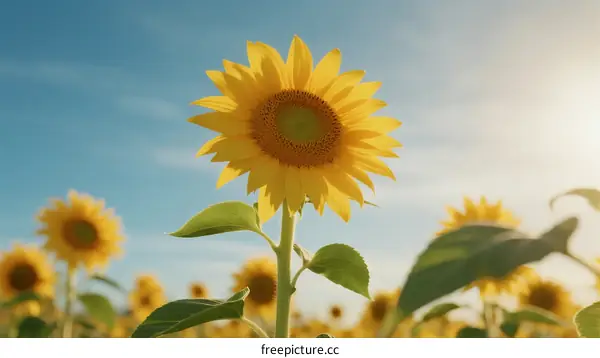 Sunflowers Blooming Under Clear Blue Sky with Bright Sunlight