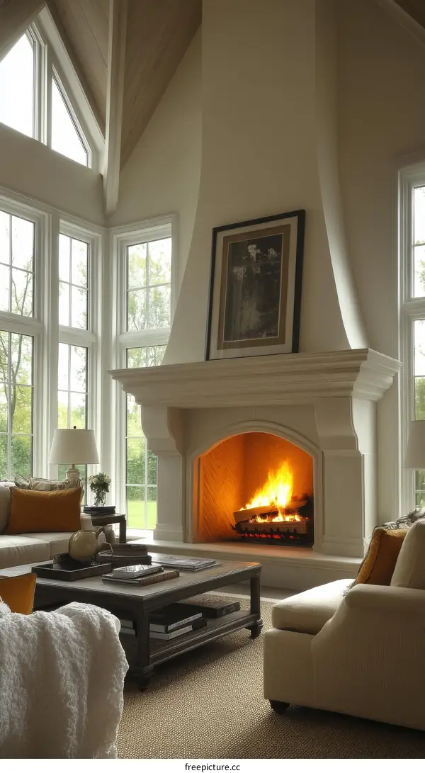 Cozy Living Room with a Majestic Fireplace