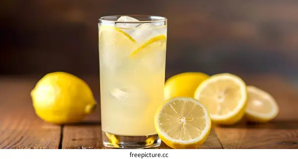 Refreshing Lemon Drink with Ice and Lemon Slices
