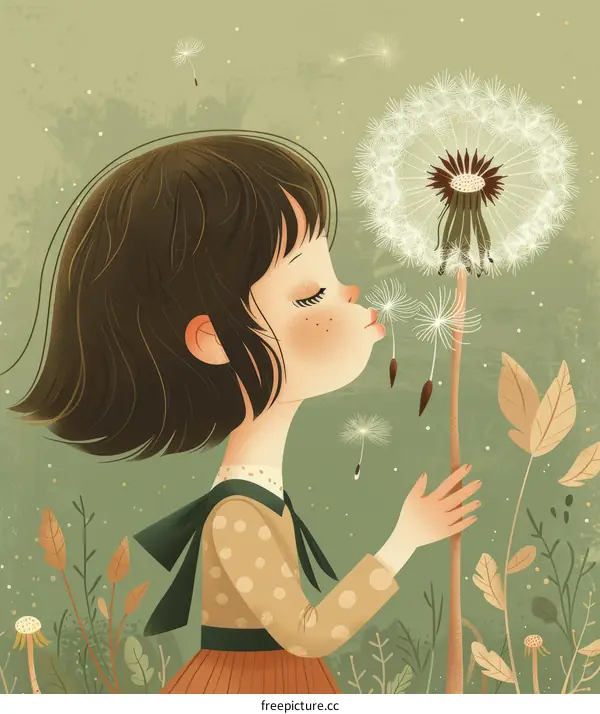 Little girl blowing dandelion flower