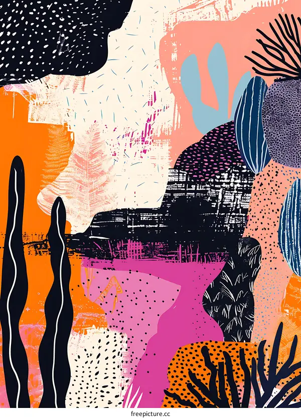 Abstract Art Painting with Colorful Shapes and Patterns