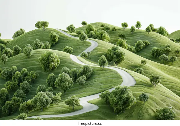 Winding Road Through Verdant Hills