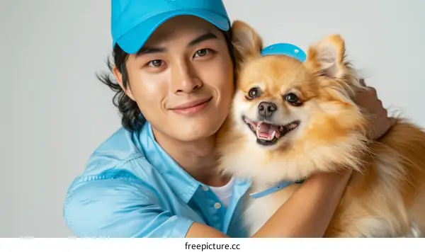 Asian man with his dog