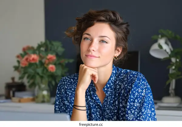 Confident woman with thoughtful expression