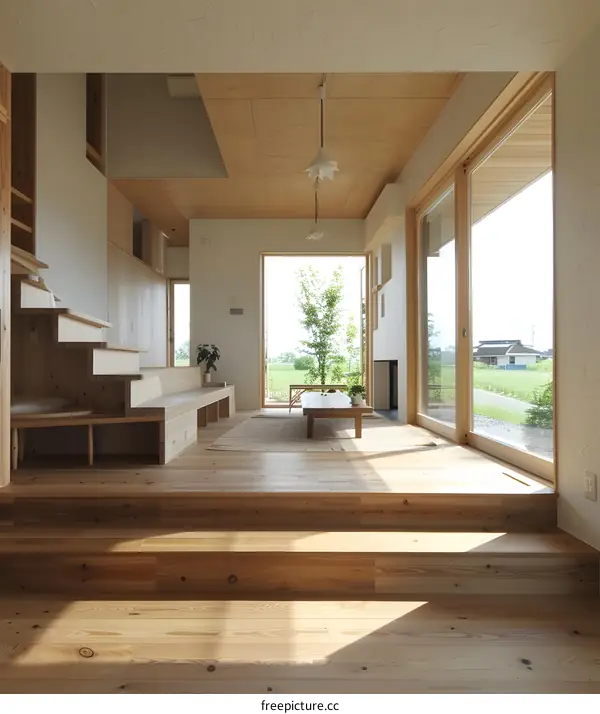 Modern Minimalist Wooden House Interior Design With Open Floor Plan And Natural Light