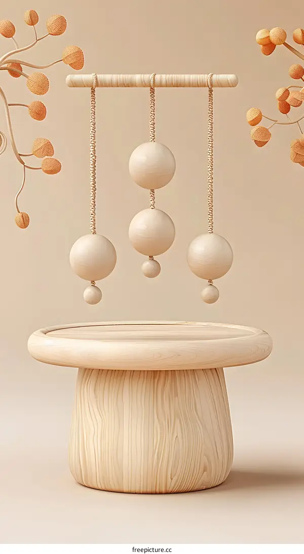 Wooden Platform With Hanging Ornament