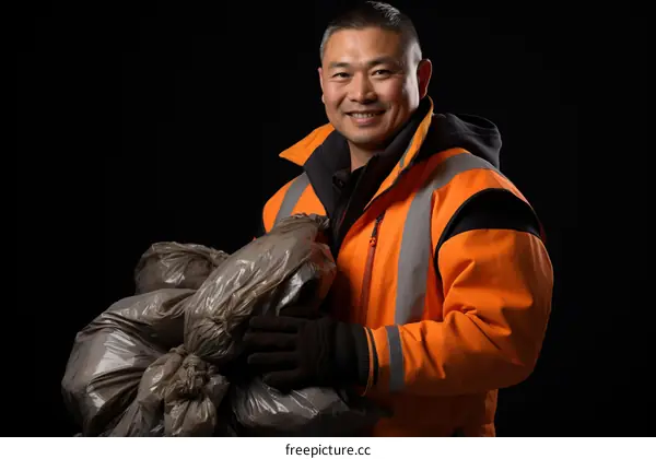 portrait of a waste collector in work clothes