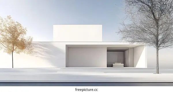 Modern Minimalist House Design With Trees And Sky