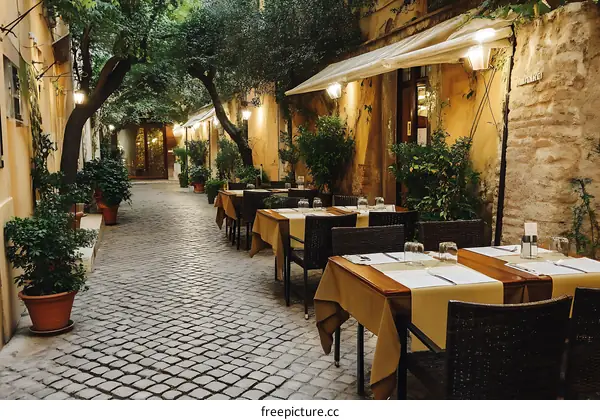 Charming European Outdoor Cafe Alleyway
