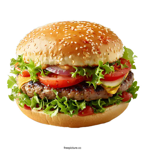 [Transparent Background PNG]yummy burger with fresh ingredients
