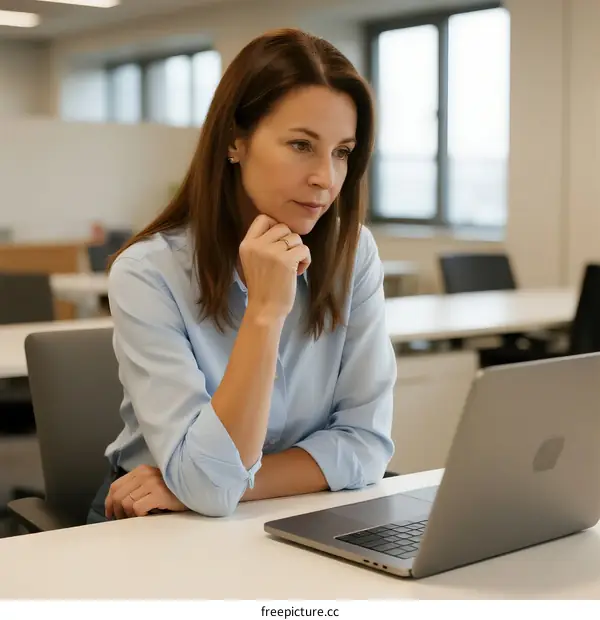 Professional Woman Working on Laptop in Modern Office