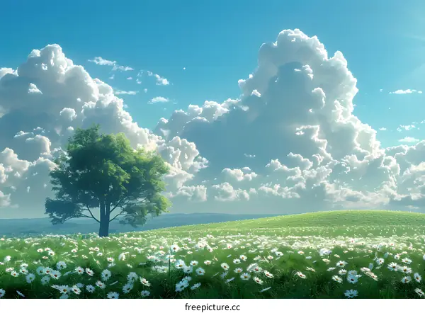 Lonely Tree in a Field of Flowers