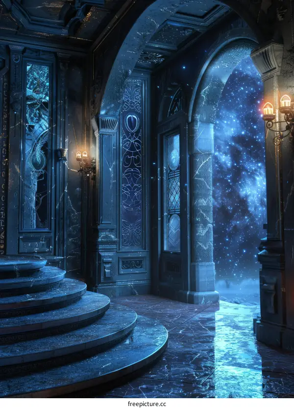 Enchanted Castle Under a Starry Night Sky