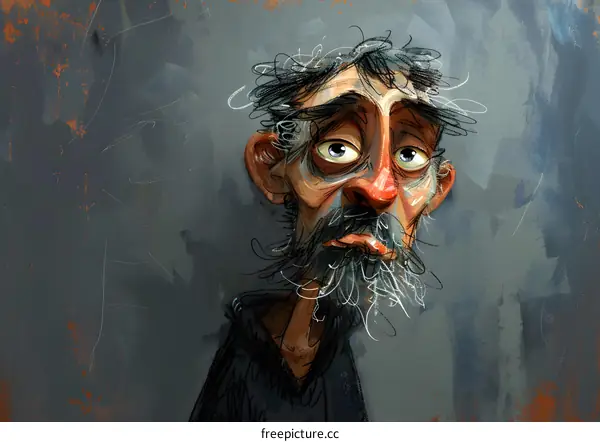 Illustration of a man with a long beard and messy hair