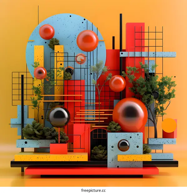 abstract geometric shapes composition 3d render