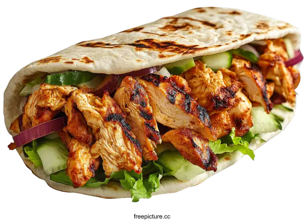 [Transparent Background PNG]Delicious Grilled Chicken Wrap with Fresh Vegetables