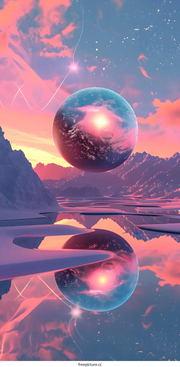 Fantasy Planet Landscape With Mountains And Water
