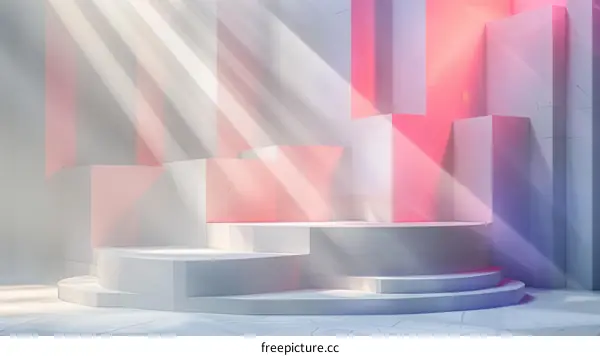 Pink and White Geometric Shapes Podium with Soft Lighting