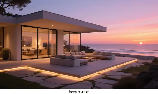 Modern Coastal Villa with Expansive Glass Facade and Ocean View