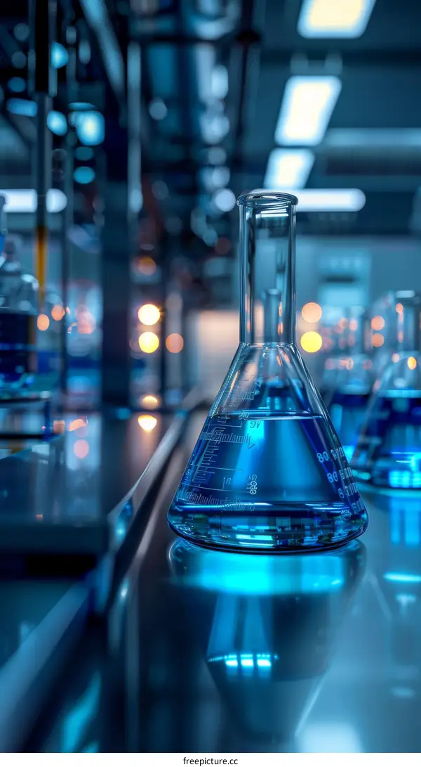 Blue Liquid in Conical Flask for Chemistry Experiments