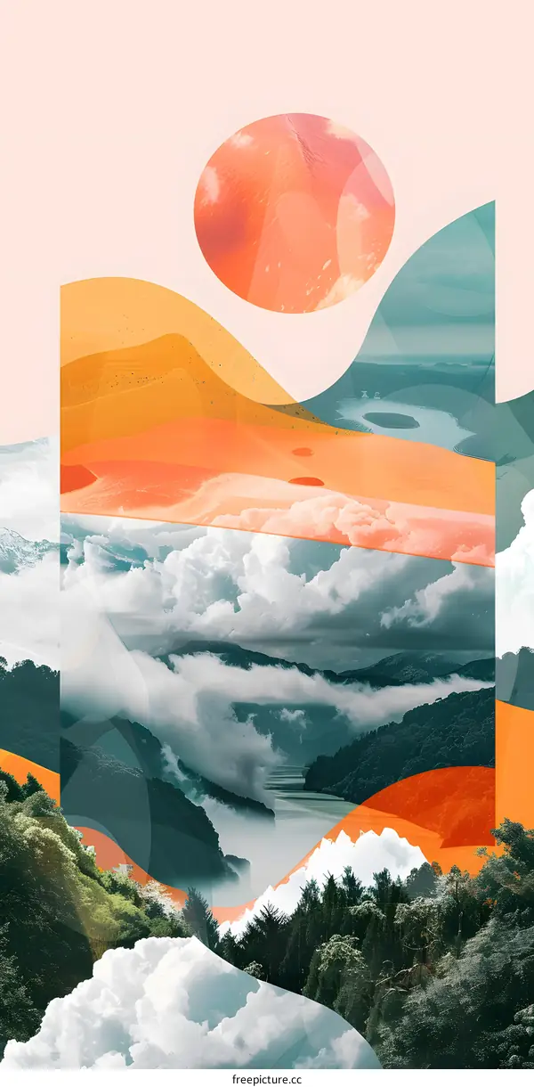 Abstract Landscape Art With Orange and Green Colors