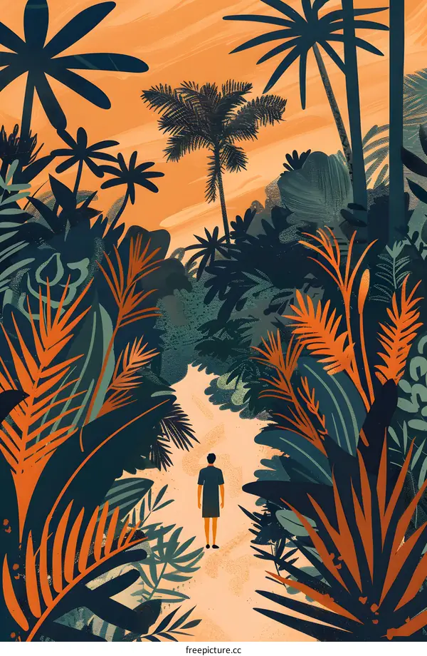 Man Walking Through Tropical Jungle