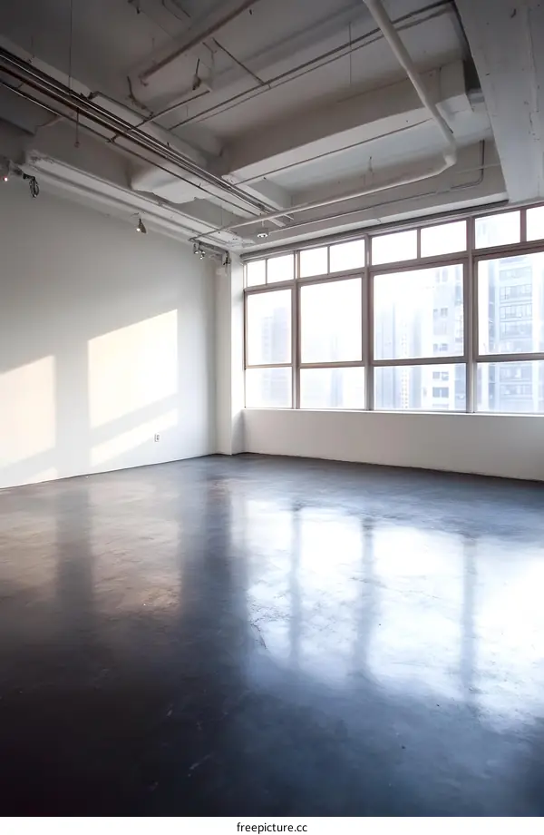 Empty Modern Room with Large Window and City View