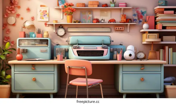 A Nostalgic Home Office Setup with a Typewriter