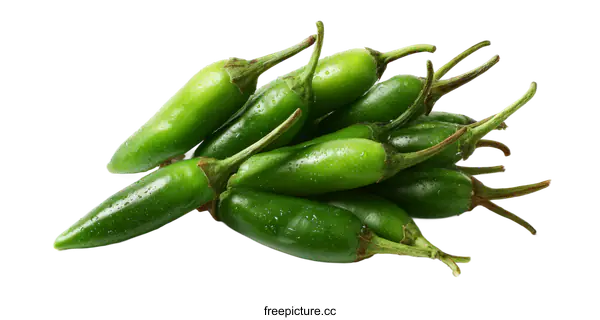 [Transparent Background PNG]Fresh Green Chili Peppers Cluster Close Up
