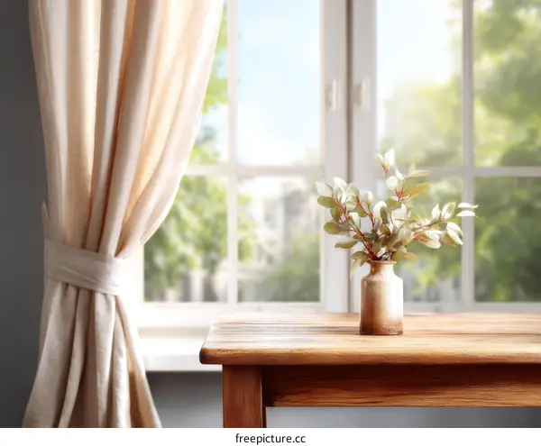 A Cozy Window View with a Vase of Greenery