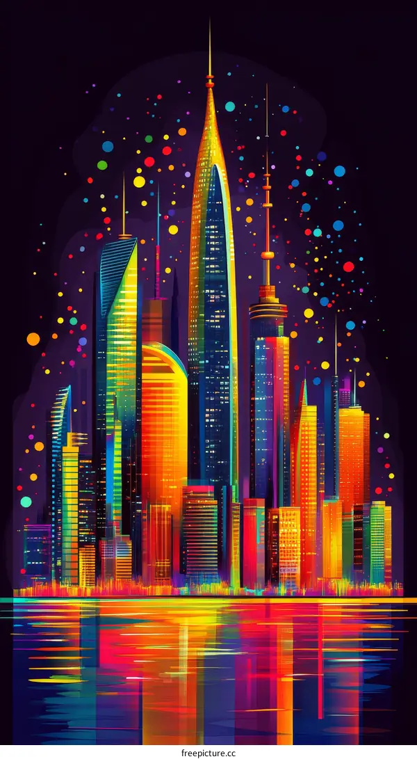 Colorful City Skyline at Night
