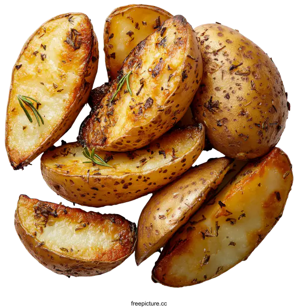[Transparent Background PNG]Roasted Potato Wedges Close Up