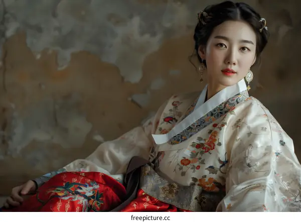 Elegant Woman in Traditional Korean Hanbok
