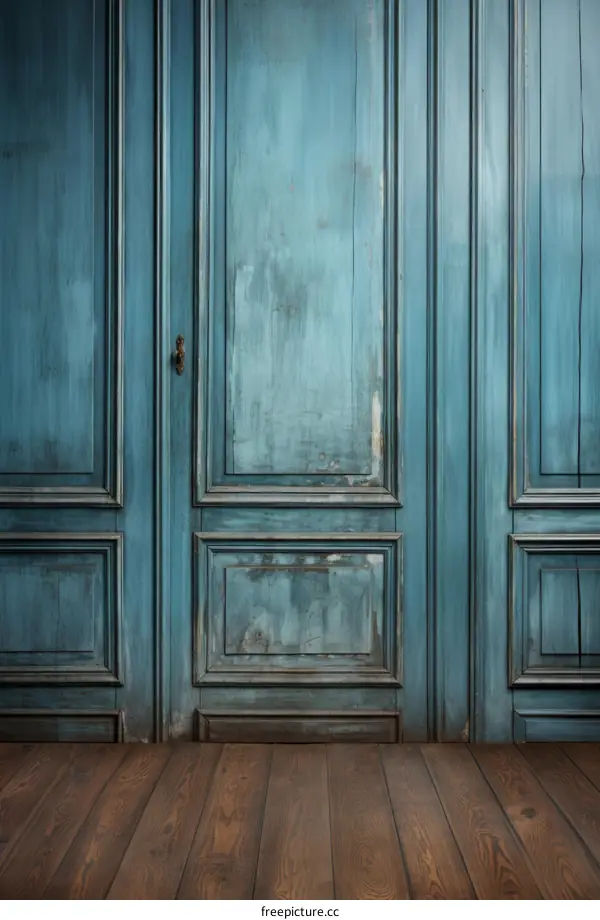 Blue Wooden Door in Blue Room