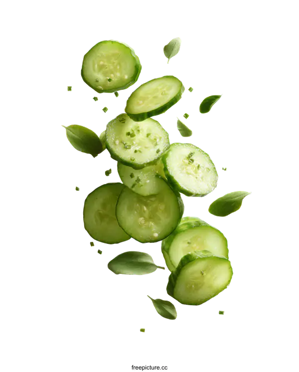 [Transparent Background PNG]Fresh Cucumber Slices with Herbs