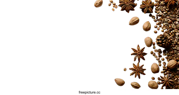 [Transparent Background PNG]coffee beans and spices on white background
