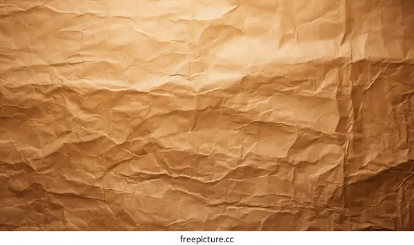 Close-up of crumpled paper texture in brown color