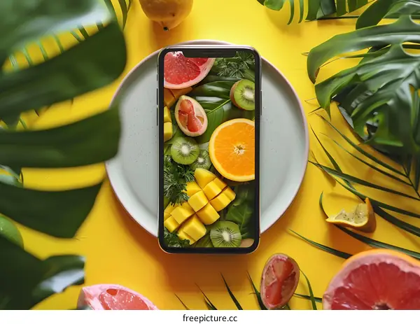 Fresh Tropical Fruits on a Phone Screen