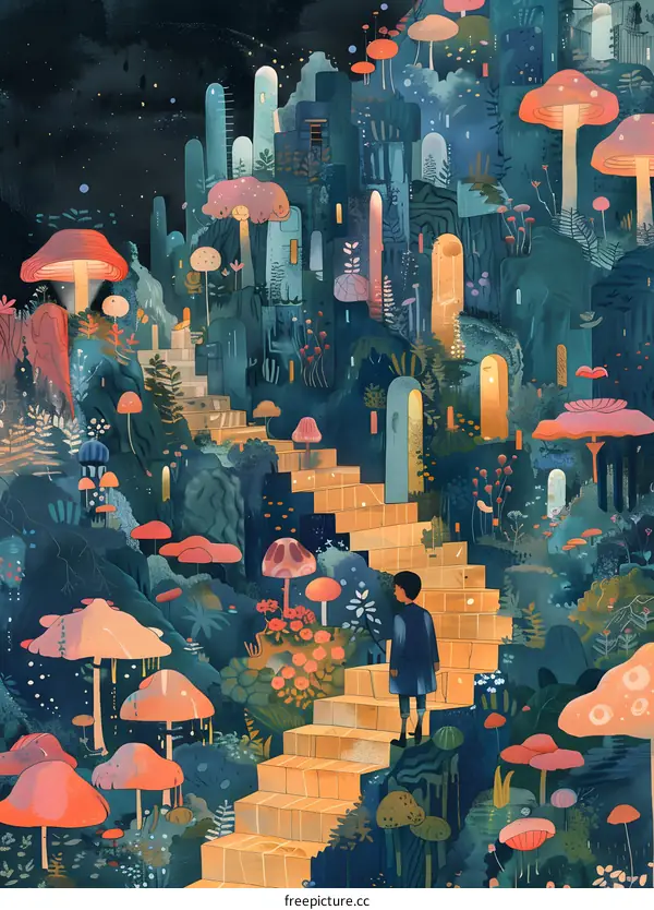 Fantasy Forest with Mushroom and Stairs