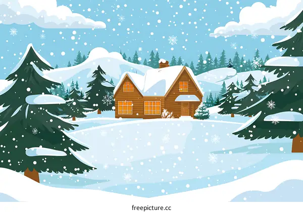 Winter Cabin Scene in a Snowy Landscape