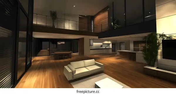 Modern Interior Design with Open Floor Plan and Contemporary Furniture