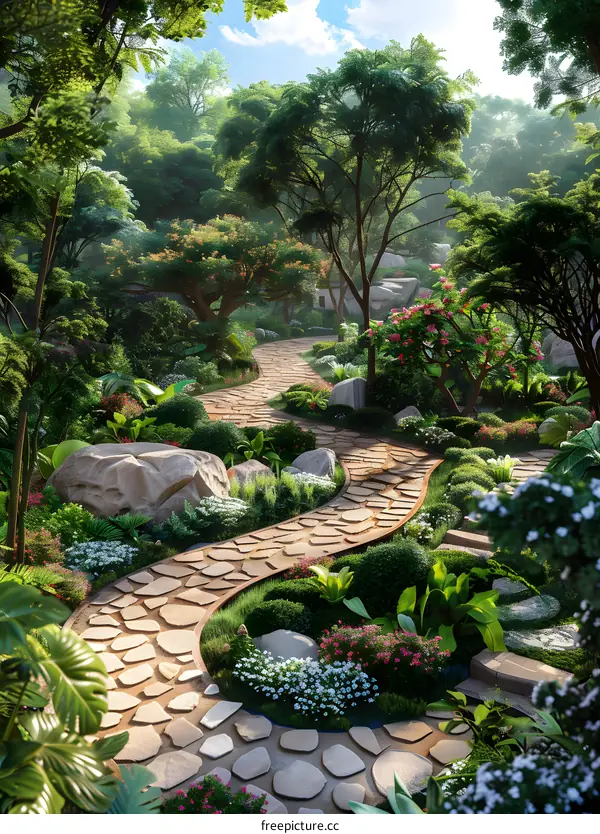 The stone path in the quiet forest
