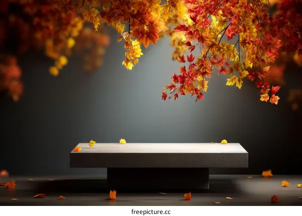Autumnal Display Stand with Falling Maple Leaves