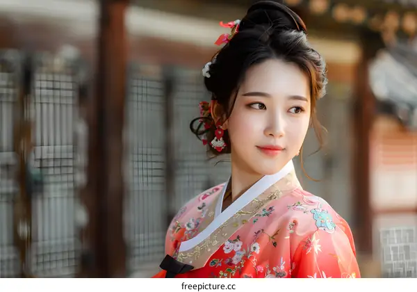 Beautiful Korean Woman in Traditional Hanbok Dress