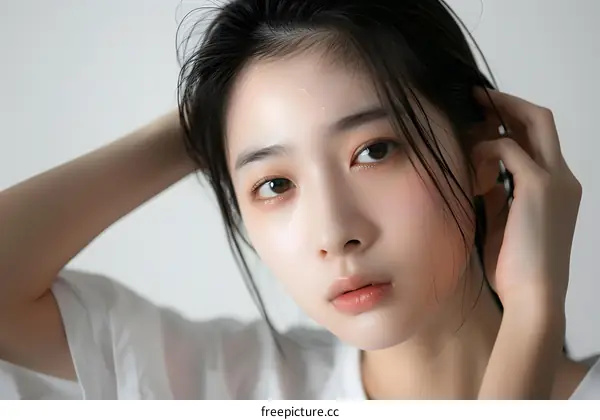 Portrait of a Young Asian Woman with Wet Hair