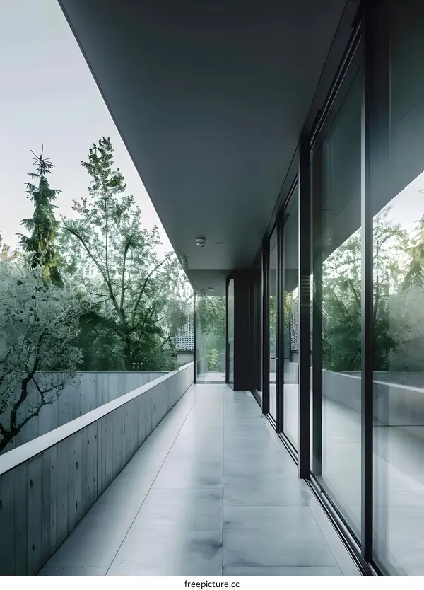 Modern Minimalist Balcony Design with Glass Walls and Concrete Railing