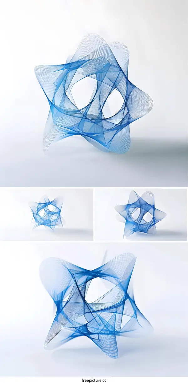 Abstract Blue Curved Lines Art